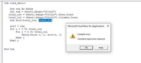 VBA Error Constant Expression Required Array Declaration Error